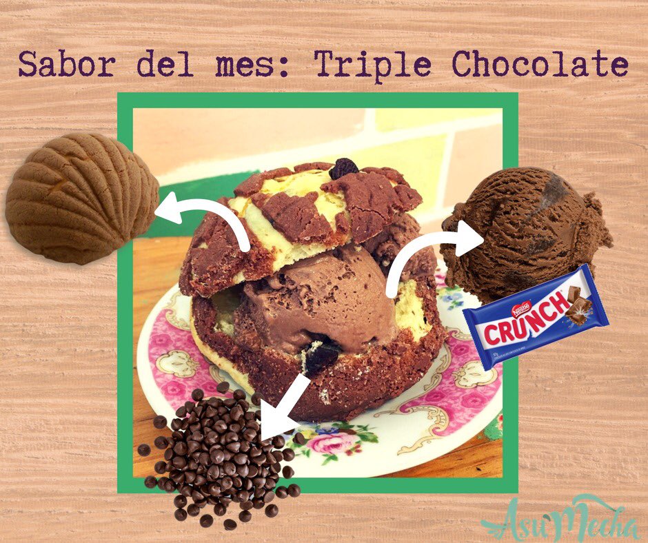 asu_mecha's tweet photo. Hoy es el #Díainternacionaldelchocolate y para celebrarlo, les tenemos el sabor del mes chocolatoso: triple chocolate, concha de chocolate con chispas de chocolate, relleno de helado de chocolate CRUNCH. No te lo puedes perder. #worldchocolateday #chocolate #conchalover #asumecha https://t.co/1w1zoVOsrd
