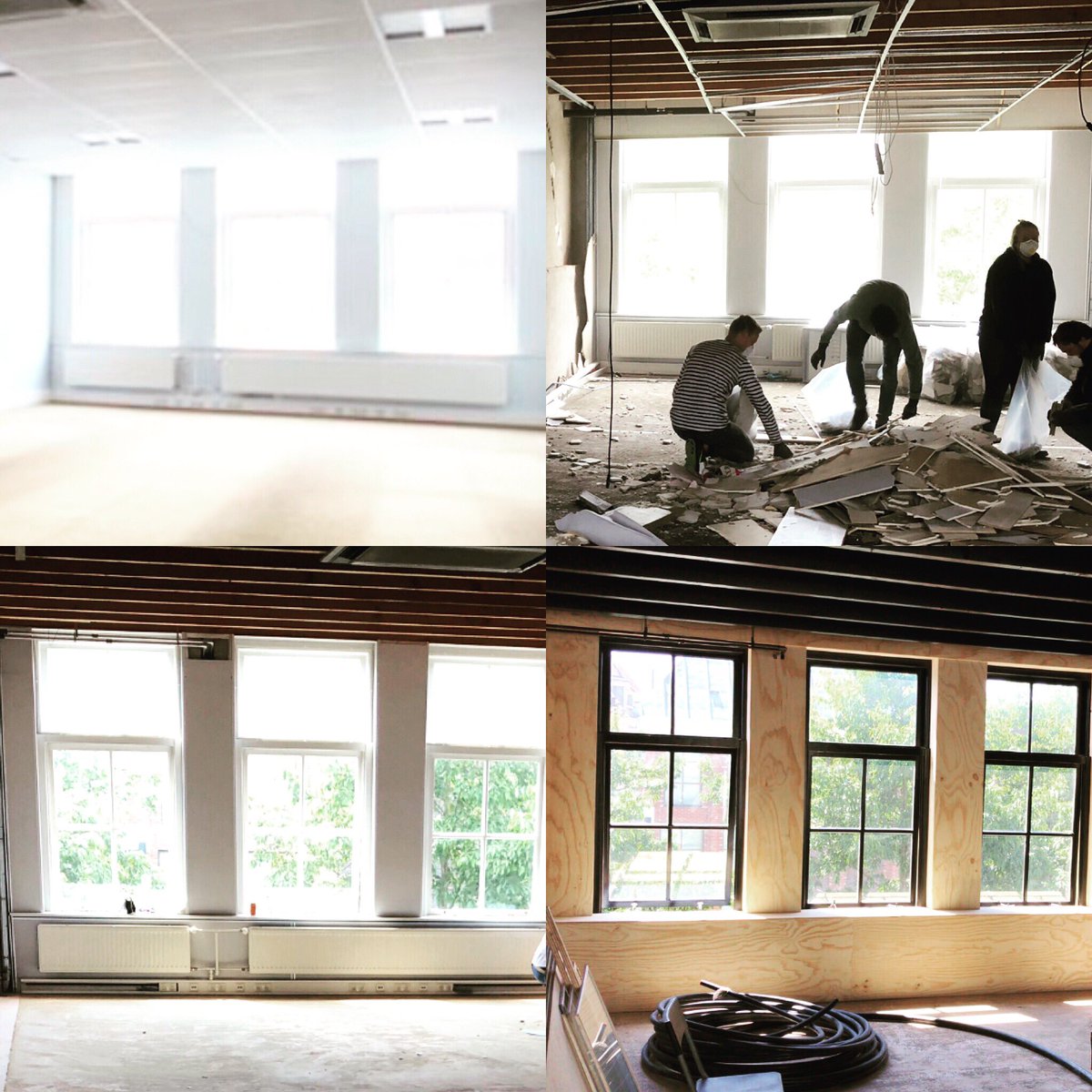 Zelfde plek in verschillende stadia van de verbouwing van ons nieuwe kantoor! Wat wordt het mooi... #office #design #GraphicDesign #HQ #zwolle