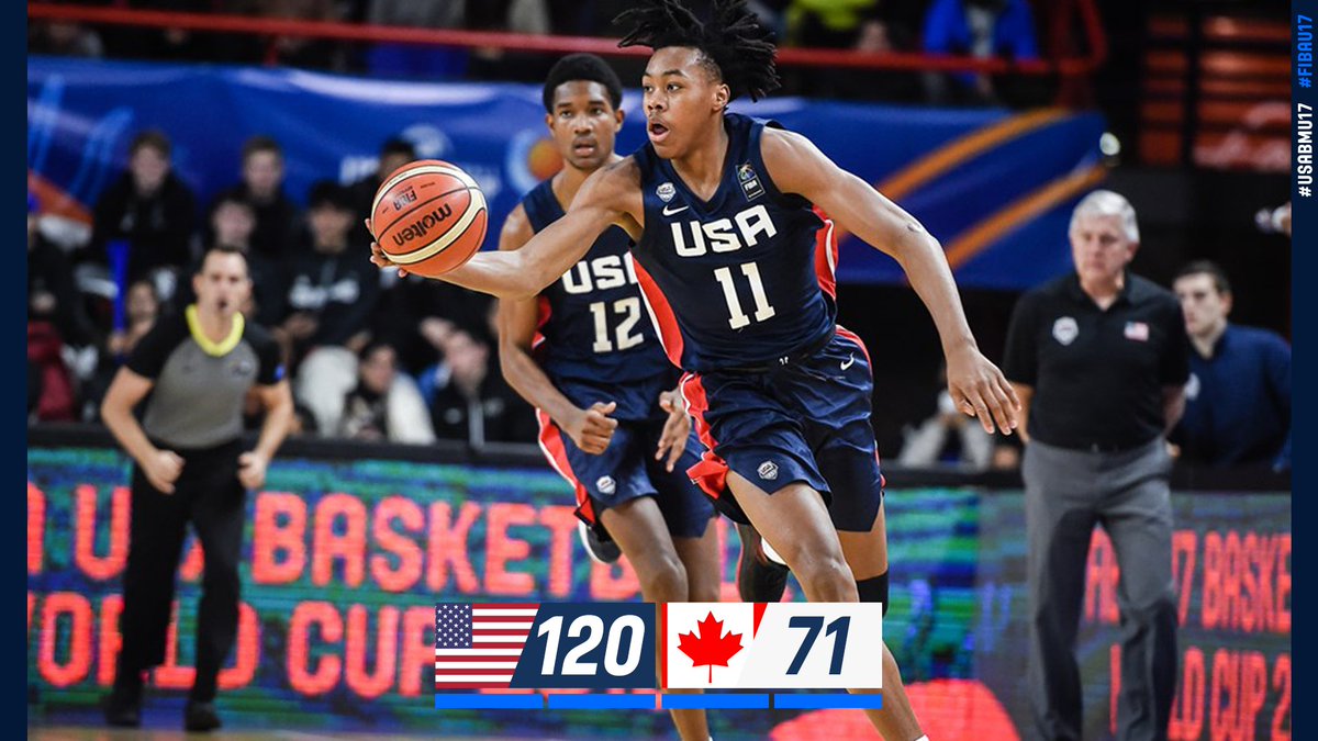 FINAL: 🇺🇸 #USABMU17 120, 🇨🇦 Canada 71

The USA U17 Men punch their ticket to the #FIBAU17 gold medal game tomorrow versus France!