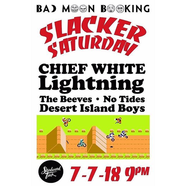 NothingToDoLV's tweet photo. ✨#SlackerSaturday w/ @chiefwhitelightning, @thebeeves6669, @no_tides, and @desert_island_boys ✨  presented by @badmoonbooking at @starboardtacklv #vegasculture #vegaslocal #vegasmusic #vegassurf #vegasrocknroll #freevegas https://t.co/ZonGONuD5U https://t.co/rewUdhHfii