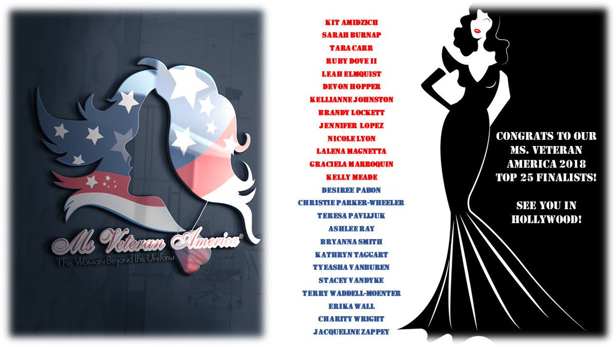 MSVETAMERICA's tweet photo. Congratulations to the @MSVETAMERICA 2018 Top 25 Finalists!  Well done!!  See you in October in #Hollywood ... @FinalSaluteInc @MsVetAmerica1 @JasBoothe1 https://t.co/Ckp0fhe4xT