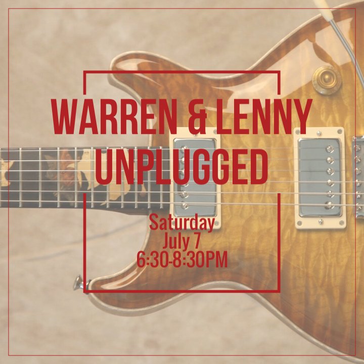 AllanFalafel's tweet photo. TONIGHT at Allan’s Falafel, it’s we’re happy to serve great eats with great beats.
• • • • •
Rock &amp; Blues Unplugged.
Warren and Lenny perform on July 8, from 6:30-8:30pm.
#unplugged #blues #allansfalafel #falafeler https://t.co/NSiL4gfzWA