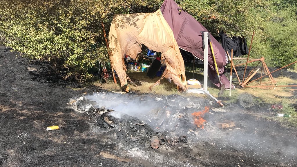 jcwcfd's tweet photo. Someone left a campfire burning at their camp this morning. Thanks to the person who called it on so we could hit it fast and knock it down. https://t.co/YQRMR3WUEq
