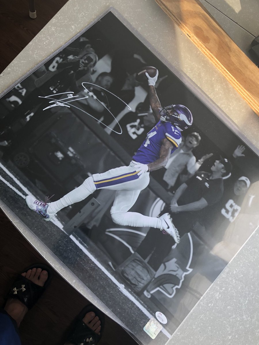BeauHulmer's tweet photo. Aye look what came in the mail today @stefondiggs .. that’s @effjayyy in the background taking the best sideline camera view ever #MinneapolisMiracle #onlyimproving #iwasthere https://t.co/Vy4FJjTM4p