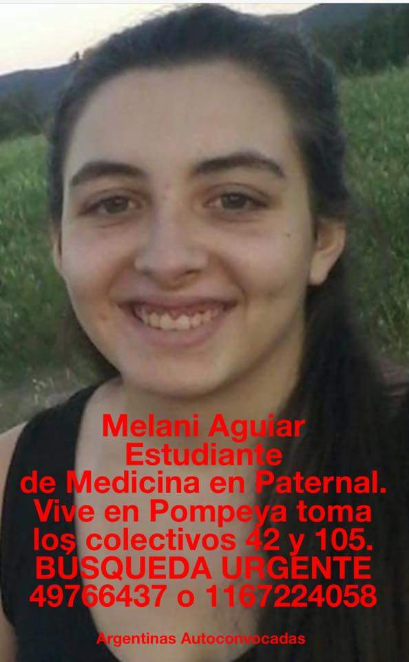 chesi_cheslava's tweet image. Búsqueda Urgente de Melani Aguiar. 19 Años . Estudiante de Medicina Sede Paternal. Si última conexión de Wapp fue a las 10 AM del 6 de Julio, probablemente desde la Facultad. Gracias por Compartir!
