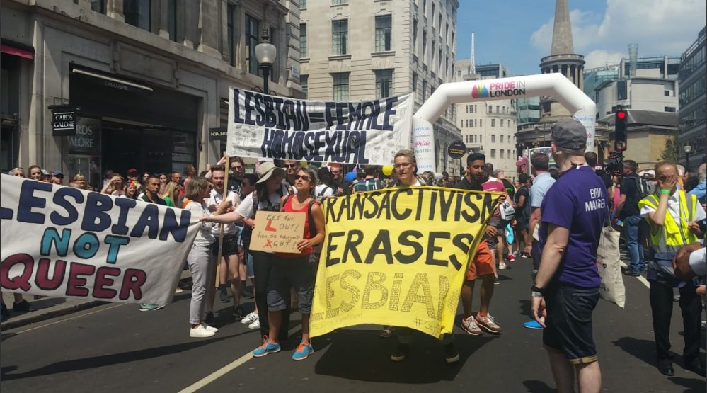 Incredibly brave lesbians at  #LondonPride2018 asserting women's right to sexual boundaries and the idea that female-homosexuals don't want to have intimate relationships with penis.