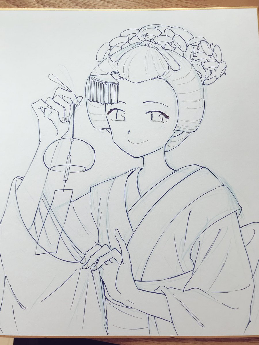 色紙も描いてます。下書きとペン入れ 