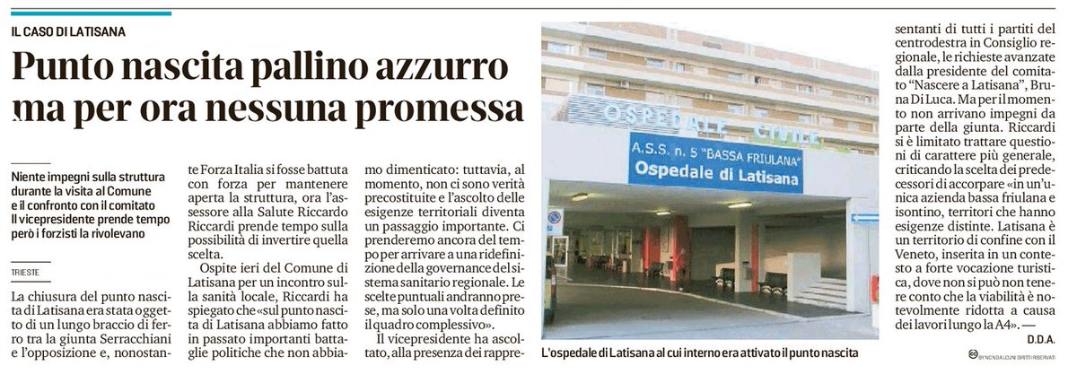 Sulla stampa del #FVG di oggi si parla molto di #sanità: situazione regionale, punto nascita Latisana,#veccini. <a href="/Gazzettino/">Gazzettino</a> <a href="/il_piccolo/">Il Piccolo</a> <a href="/messveneto/">messaggeroveneto</a> <a href="/ansa_it/">Ansa it</a> <a href="/AnsaSalute/">Ansa Salute</a> <a href="/Ansa_Fvg/">Ansa Friuli V.Giulia</a>