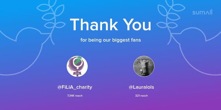 Our biggest fans this week: @FiLiA_charity, @Lauralols. Thank you! via sumall.com/thankyou?utm_s…