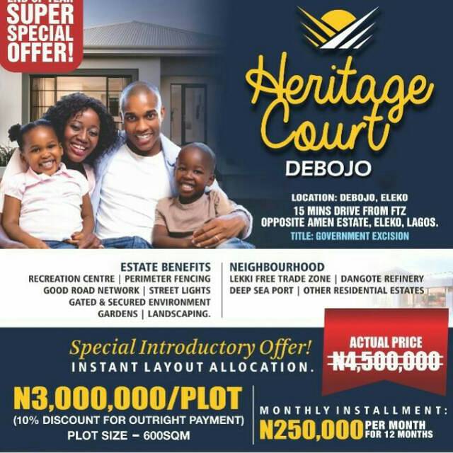jblessing_2000's tweet image. Heritage court debojo, just behind the new Amen Estate phase 2, Eleko town. . Title : Govt Excision. 3million per 600sqm..  Call 08037475686 for more information and site inspection.