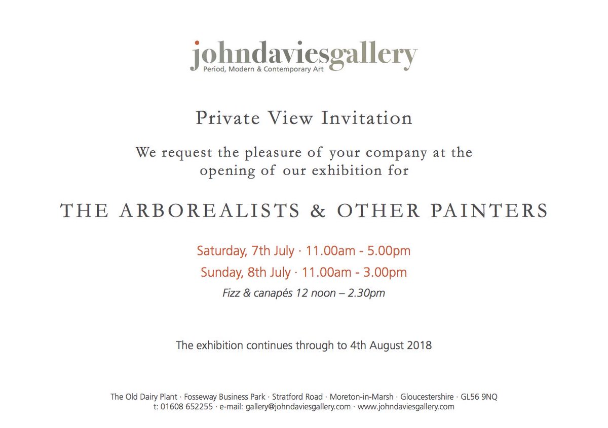 JohnDaviesGall's tweet photo. Open again this morning for the second day of our Private View for the much anticipated 'The Arborealists and Other Painters’ #exhibition here at John Davies Gallery.
Open 11- 3pm today; exhibition continues until 4 August.
View online at https://t.co/cpPBGDpcy3
#cotswolds #art https://t.co/16Pr4Hdon3