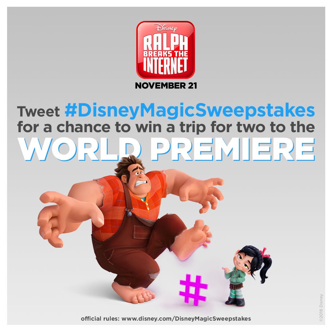 Tweet #DisneyMagicSweepstakes for a chance to win a trip for two to the world premiere of #RalphBreaksTheInternet! @wreckitralph #DisneyxEssence