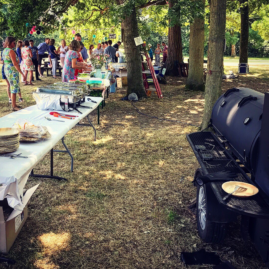 barkandbrisket's tweet photo. Bark &amp; Brisket on the road! Fantastic day yesterday catering a combined birthday party in beautiful Hursley. Thanks for having us, we had a blast!

#barbecue #bbq #barkandbrisket #pulledpork #jerkchicken #halloumi #hampshirefood #winchester #catering #sun #trees #vegetarian https://t.co/qJZZCcgDZ0