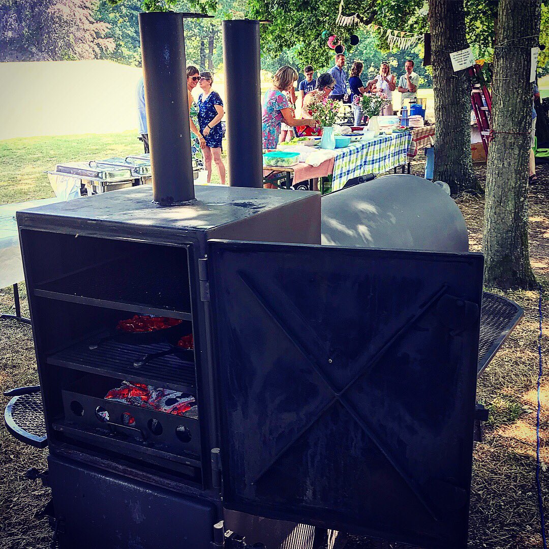 barkandbrisket's tweet photo. Bark &amp; Brisket on the road! Fantastic day yesterday catering a combined birthday party in beautiful Hursley. Thanks for having us, we had a blast!

#barbecue #bbq #barkandbrisket #pulledpork #jerkchicken #halloumi #hampshirefood #winchester #catering #sun #trees #vegetarian https://t.co/qJZZCcgDZ0