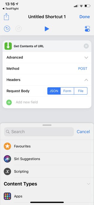 #Shortcuts has HTTP requests? This is getting really useful. https://t.co/OZ8PxK2m3C<a href="/tag/shortcuts"class="tags">#Shortcuts</a>
