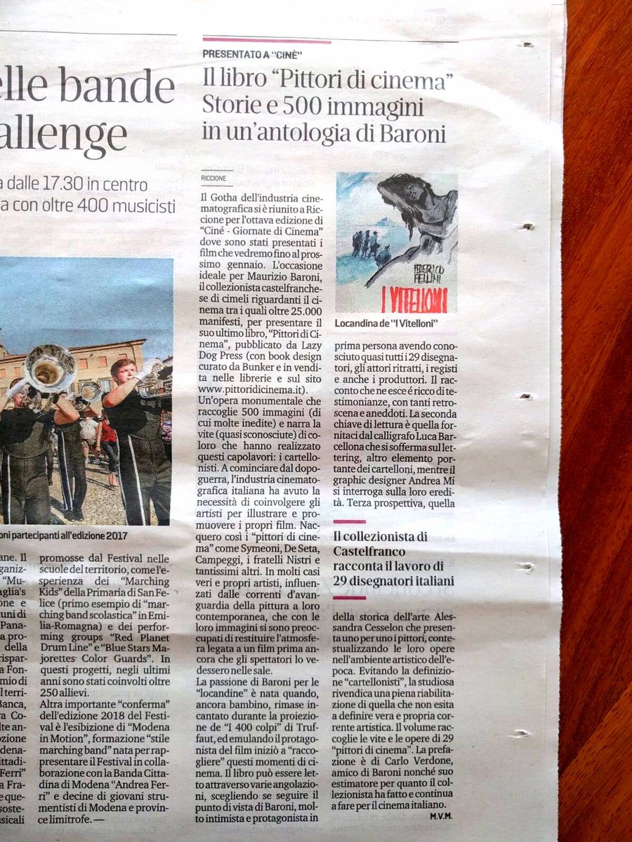 Ormai è un coro l'insieme di voci su "Pittori di cinema", grazie alla <a href="/gazzettamodena/">Gazzetta di Modena</a> per aver aggiunto la sua #inbooswetrust 

#pittoridicinema #mauriziobaroni #bnkr_it <a href="/bnkr_it/">Bunker</a>