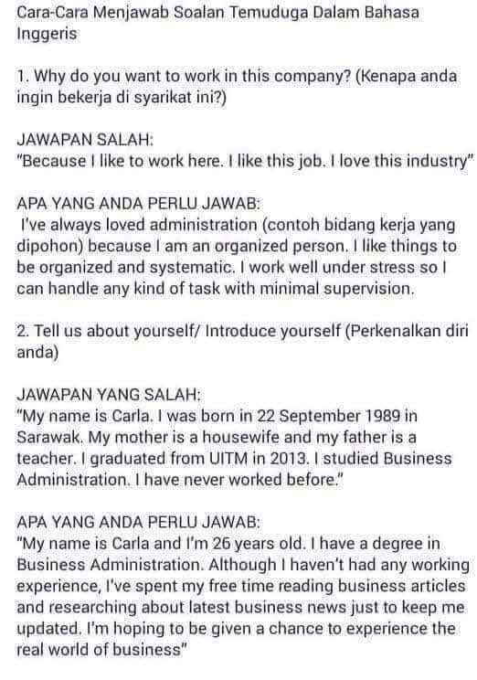 Work Co Resumemurah Al Twitter Contoh Soalan Dan Jawapan Temuduga Dalam English Apa Jawapan Yang Salah Apa Yang Korang Perlu Jawab Moga Bermanfaat Lagi Lagi Untuk Fresh Graduates Dekat Luar Sana