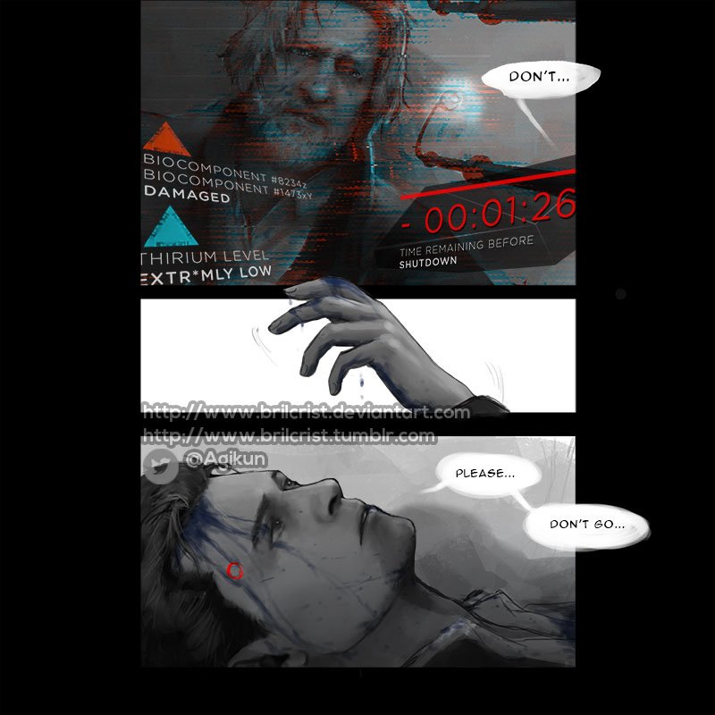 agikun's tweet image. This short comic has been sitting for weeks on my desktop &amp;amp; i was thinking whether i should post it or not... but i guess it's time to letting it out from my system:P TBC or not TBC~
n yes I'm evil, i know~ 

#DetroitBecomeHuman #Connor #Hank