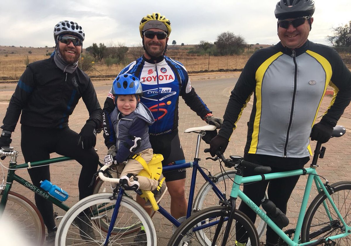 PedalRaymond's tweet photo. #FunRide on our @SimpleSamBikeCo bikes this morning in the #Cradle. @MarcFourie on #BlueSAM @designerlizard on #EmeraldSAM and @PedalRaymond on #MintSAM ... with our “coach” Aiden making sure we keep our cadence up! https://t.co/y4d4a41dnb