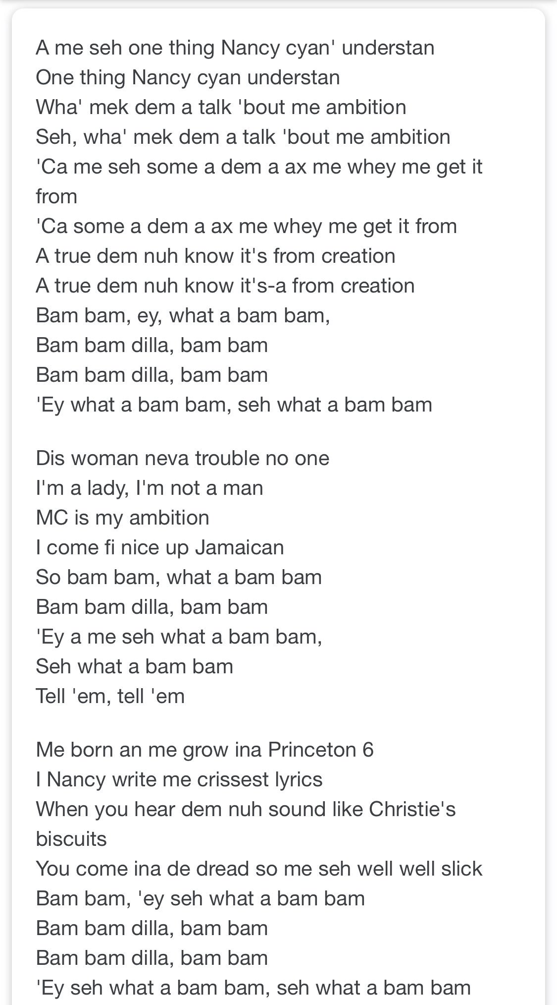 Matthew D. Morrison on X: Ok I looked up lyrics to “bam bam” bc