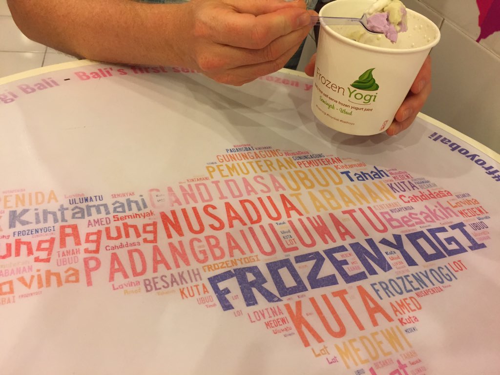 Enjoying a treat of taro flavored frozen yogurt and TimTams at @frozenyogibali #yum #AWOWinAsia #Bali #travel