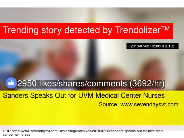 Trendolizer's tweet image. Sanders Speaks Out for UVM Medical Center Nurses #BernieSanders #UniversityofVermont #VermontMedicalCenter... trendolizer.com/2018/07/sander…
