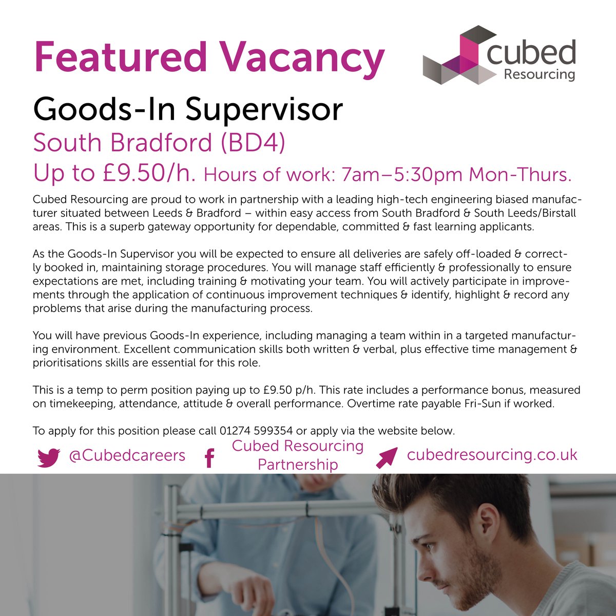 Cubedcareers's tweet image. Goods-In Supervisor working for one of the UK's most recognisable engineering brands. Get in contact for more information.

#GoodsIn #UKMfg #UKEng #Leadership #Jobs #LeedsJobs #BradfordJobs #YorkshireJobs #WestYorkshireJobs #YorksJobsBoard