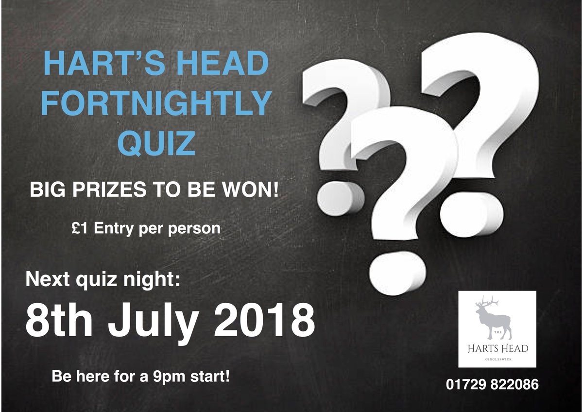 #QuizNIght this evening from 9pm.

Be here to have your chance of winning one of our great prizes!
