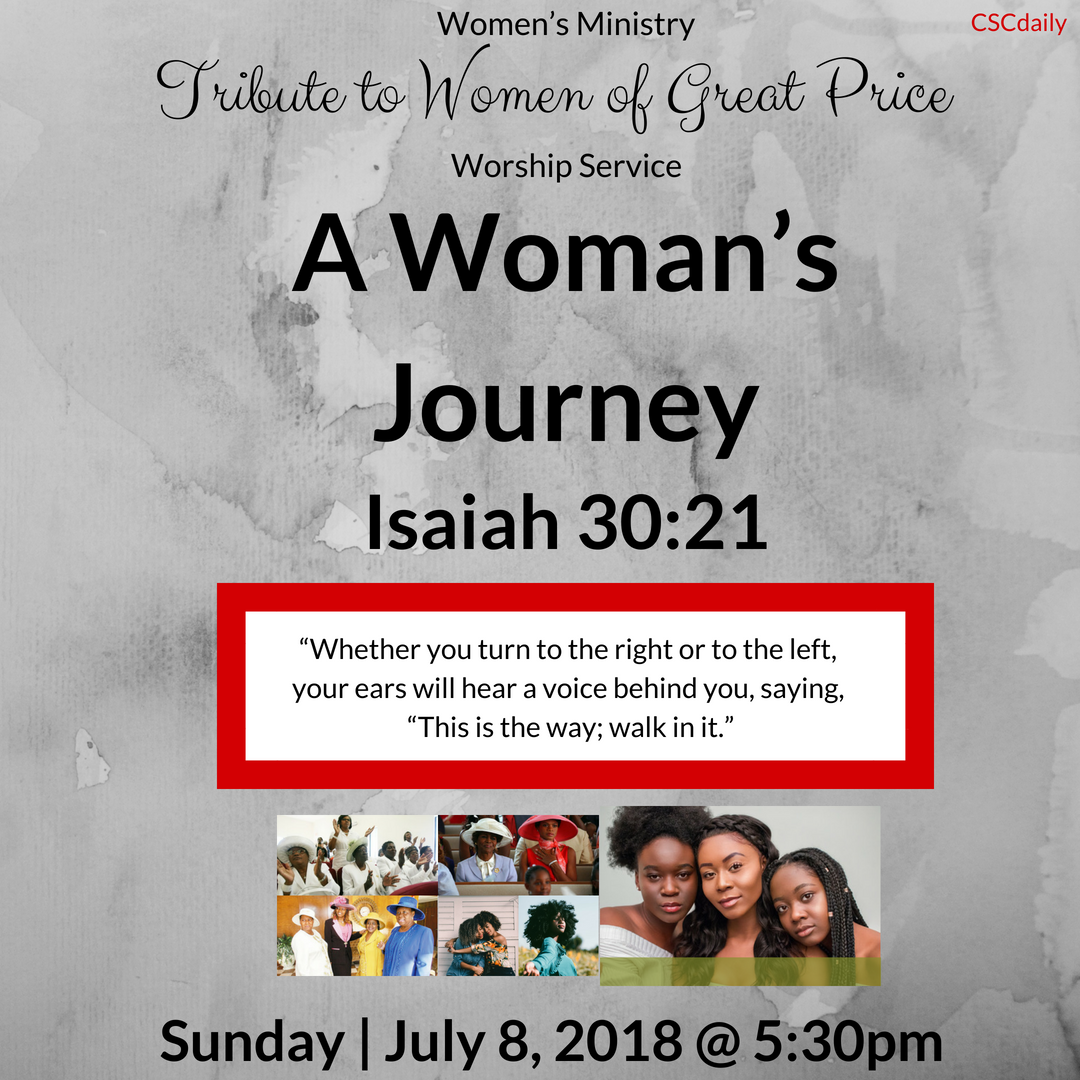 cscdaily's tweet photo. Join us tonight as we honor our King and encourage the Women of Great Price serving at Stronghold! Service start at 5:30pm. #WOGP #AWomansJourney #Isaiah3021 https://t.co/LacuQihOIM