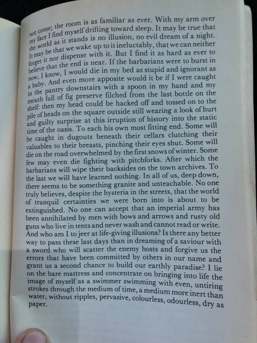 nxthompson's tweet photo. Just finished Coetzee’s “Waiting for the Barbarians” for the first time. And, wow, this page. https://t.co/G5RQ5tidOQ