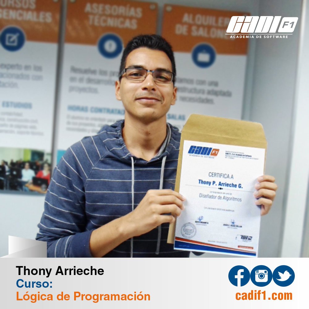 CADIF1's tweet image. ¡Felicitamos a Thony Arrieche! quien culminó y aprobó satisfactoriamente el curso: Lógica de Programación 👏👏👏 ¡Éxitos!
#CADIF1 #LógicaDeProgramación