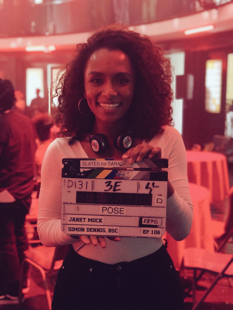 janetmock's tweet photo. Taken my first night on set as Director of Episode 6: LOVE IS THE MESSAGE. That smile hides my nerves about being the first trans woman of color to write &amp; direct TV. We are deserving of opportunity &amp; more than capable. My directorial debut airs tonight on @FXNetworks. #posefx https://t.co/BgOmNyBAEn