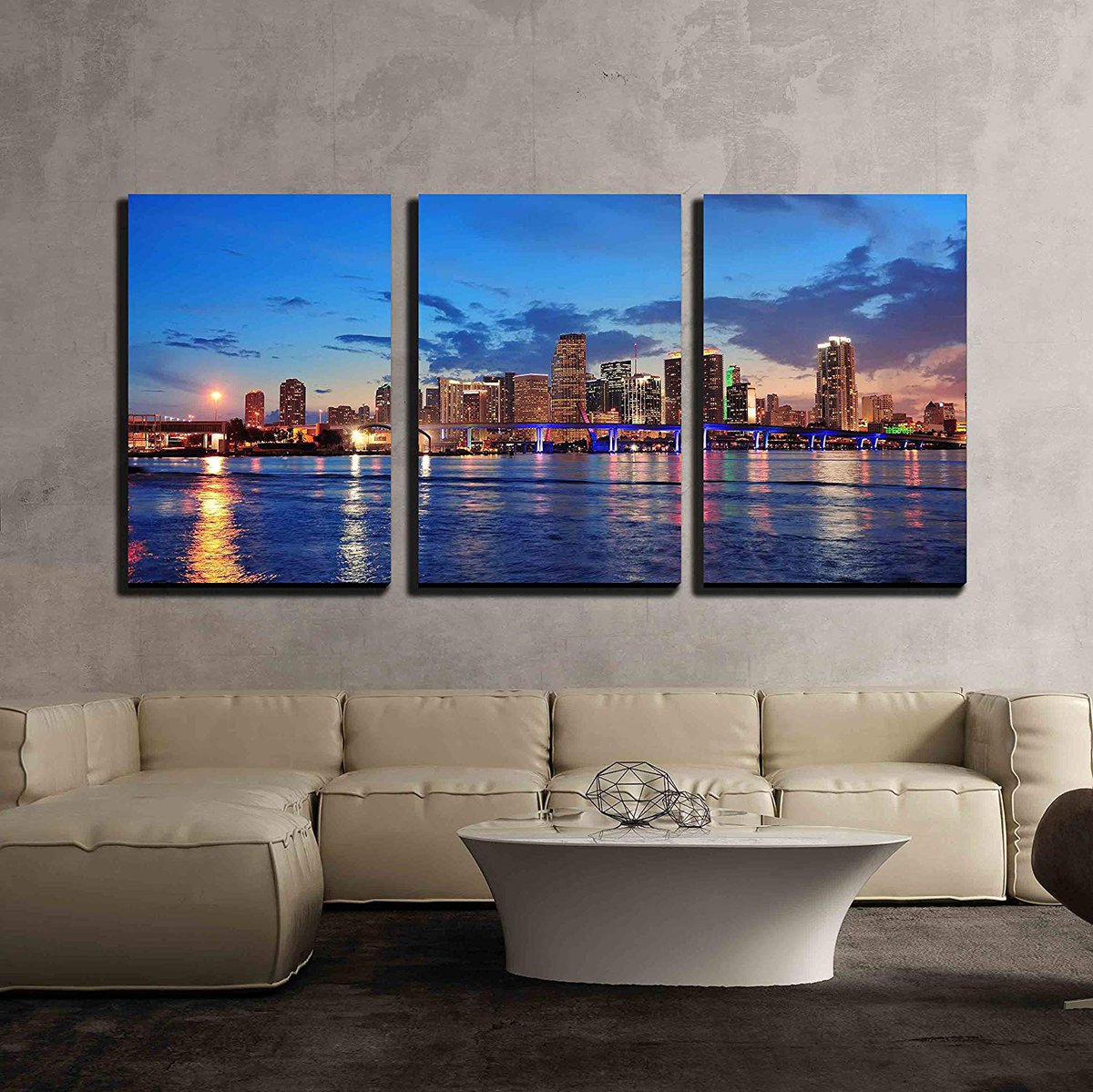 MiamiTicket's tweet photo. 3 Piece Canvas Wall Art - Miami City Skyline Panorama at Dusk with Urban Skyscrapers and Bridge over Sea, Price: $49.99 https://t.co/GilvKJaoCs https://t.co/Tj9HXWcDsL