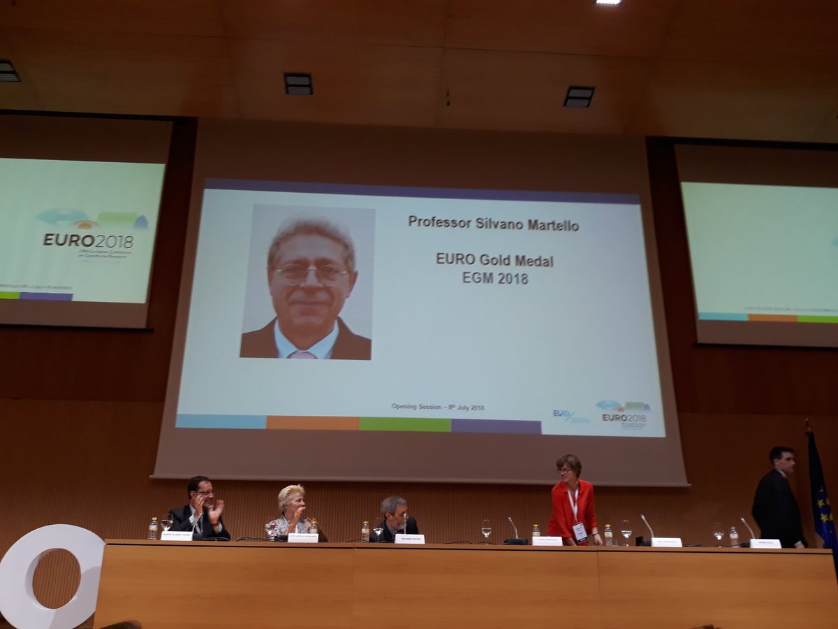 The EURO Gold Medal winner for 2018 is Silvano Martello from Univ. Bologna for his work on Combinatorial Optimization.  #euro2018valencia #orms