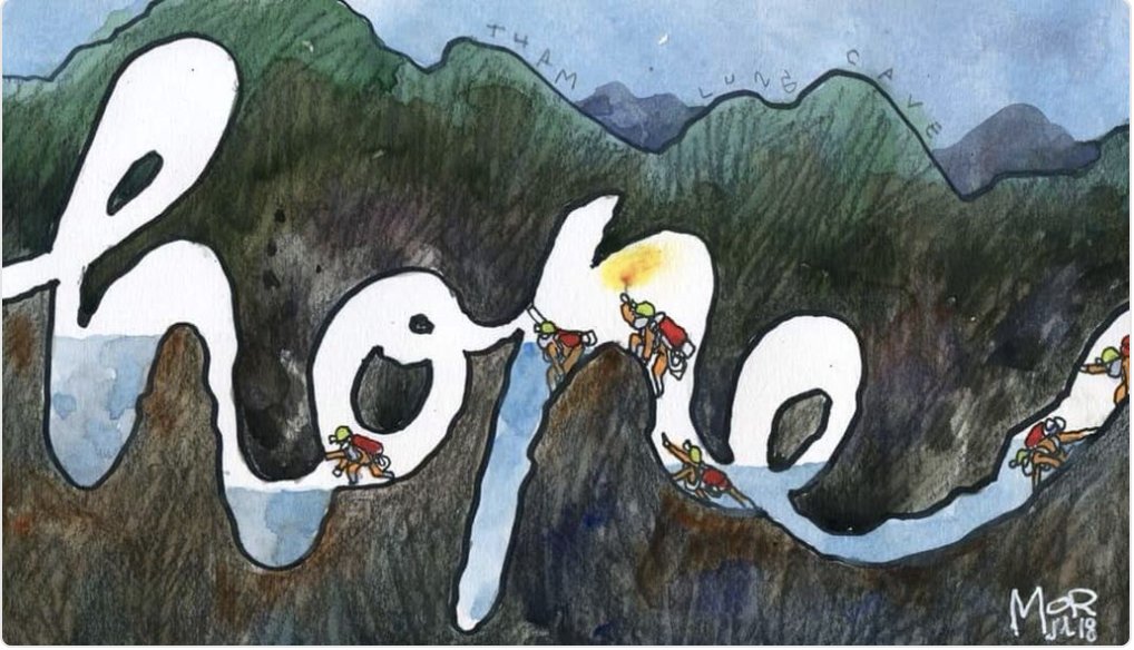 Does anyone know who illustrated this beautiful drawing about the #ThaiCaveRescue? My prayers today are with all the teams around the world working together to bring the remaining boys and their coach out safely.