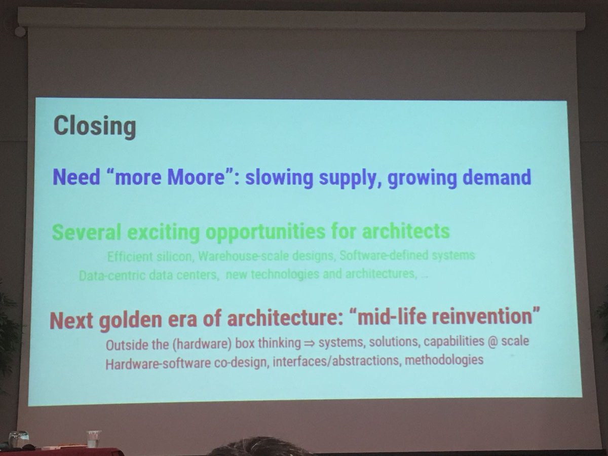hipeac's tweet photo. Ask not what you can do to reduce cycles... Ask what reduced cycles can do for new functionality. Great keynote talk from Partha Ranganathan @GoogleAI, kicking #ACACES18  off in style 👏👏👏
https://t.co/Ti6Ya8ImIW https://t.co/ge2boOaWxM