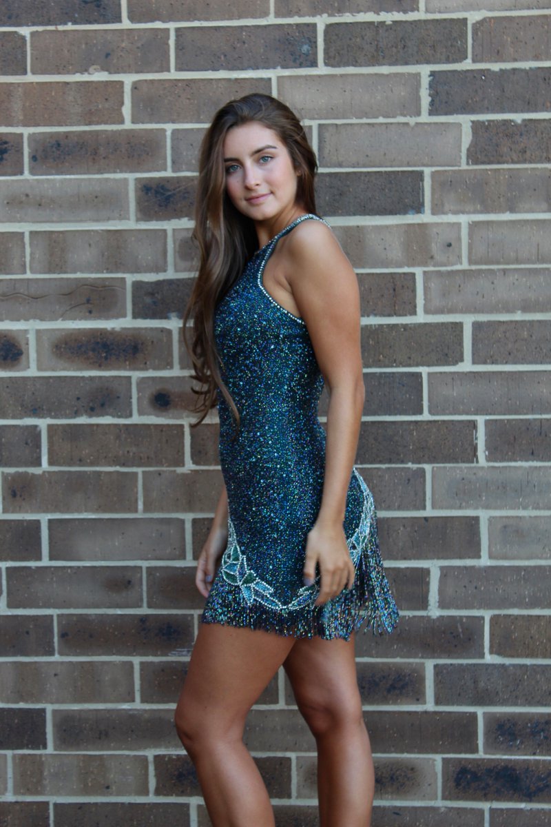 ✨glam glow on Carli in this dazzling teal dress just in from @SherriHill ✨#peachesboutique #hoco2k18 #colorinspo #trending #sparklerfun
