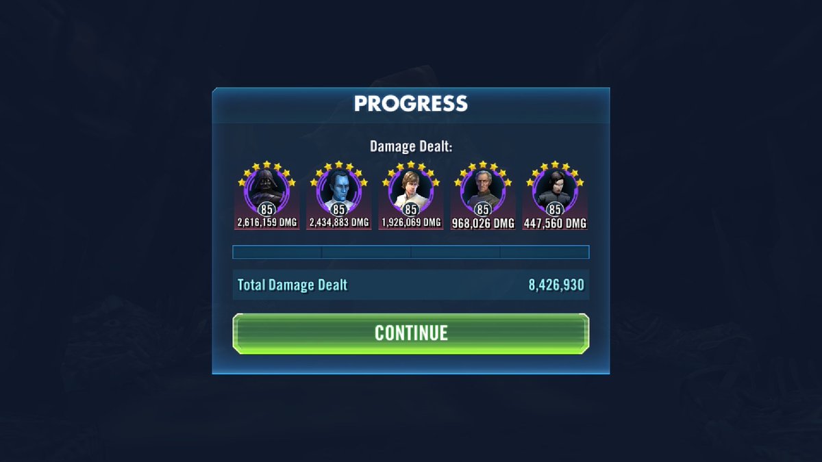 My first time doing the Heroic Rancor, got 1st place in my guild WITHOUT zVader!!! 💪🏻😁

#SWGoH #StarWarsGalaxyofHeroes @Mist_YouTube @AhnaldT101 @WarriorPresent @CubsFanHan @MobileGamer365 @UrzatronPlays