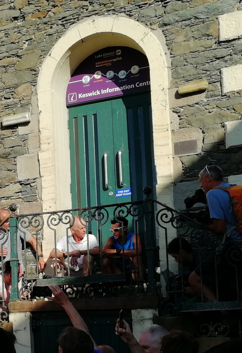 Omg. @kilianj and Billy Bland outside the Moot Hall #keswick right now having a glass of bubbly together. #cumbria #notjustlakes #lakedistrict #BobGrahamRound #bobgraham #RecordBreaker