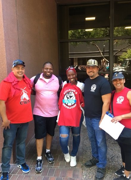 CWAUnion's tweet photo. CWAers joined IUPAT, MiJente, &amp; other immigrant rights advocates to rally at Chicano Park in San Diego to demand an end to the inhumane mistreatment of immigrant families at our borders, the immediate reunification of families &amp; a fair immigration system that protects all people! https://t.co/HZ5Wcctvif