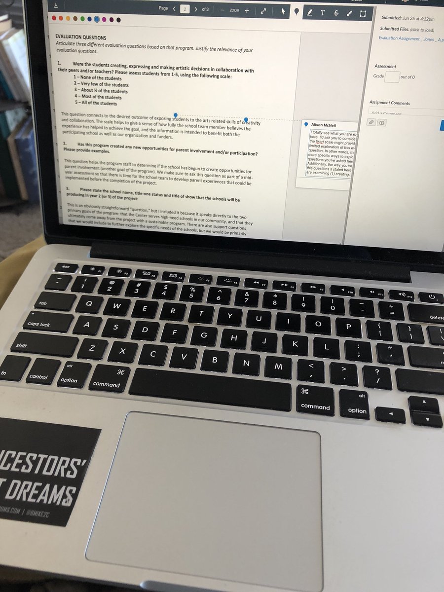 MCEArts's tweet photo. Grading program #evaluation assignments that describe incredible #arts programs delivered around the world by the @ArtStrategies 2018 #ExecProgramArts cohort! I’m offering #insights about double #barreled questions &amp; claiming it informs clearer #results 🙌🏾🤩👌🏾 https://t.co/O5yvOU1UR9