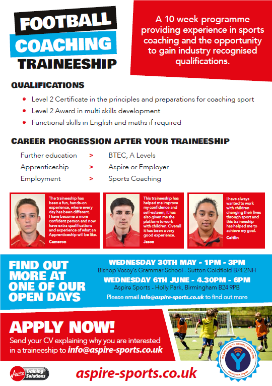 AspireSportsUK's tweet photo. Our Sports, Football and Tennis Coaching Traineeships this summer offer experience in coaching young people whilst learning from expert sports coaches, developing employability skills! 🏈
Click for more details https://t.co/GAWgEQI8Qe

@connexion_jobs @suttoncollege #trainee https://t.co/hZv4o1Q3Qg