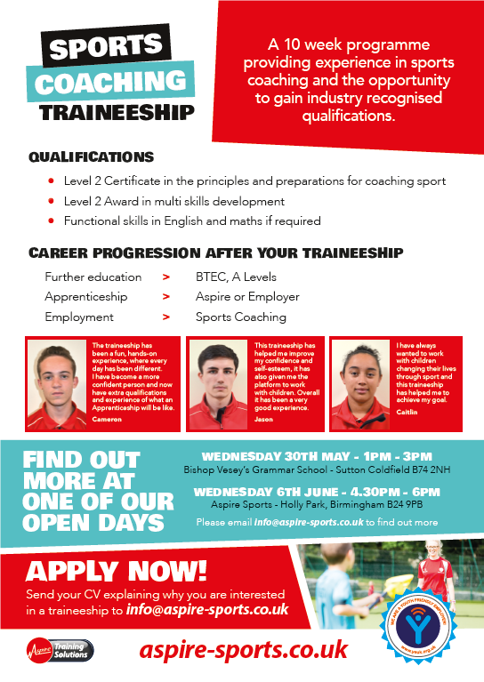 AspireSportsUK's tweet photo. Our Sports, Football and Tennis Coaching Traineeships this summer offer experience in coaching young people whilst learning from expert sports coaches, developing employability skills! 🏈
Click for more details https://t.co/GAWgEQI8Qe

@connexion_jobs @suttoncollege #trainee https://t.co/hZv4o1Q3Qg
