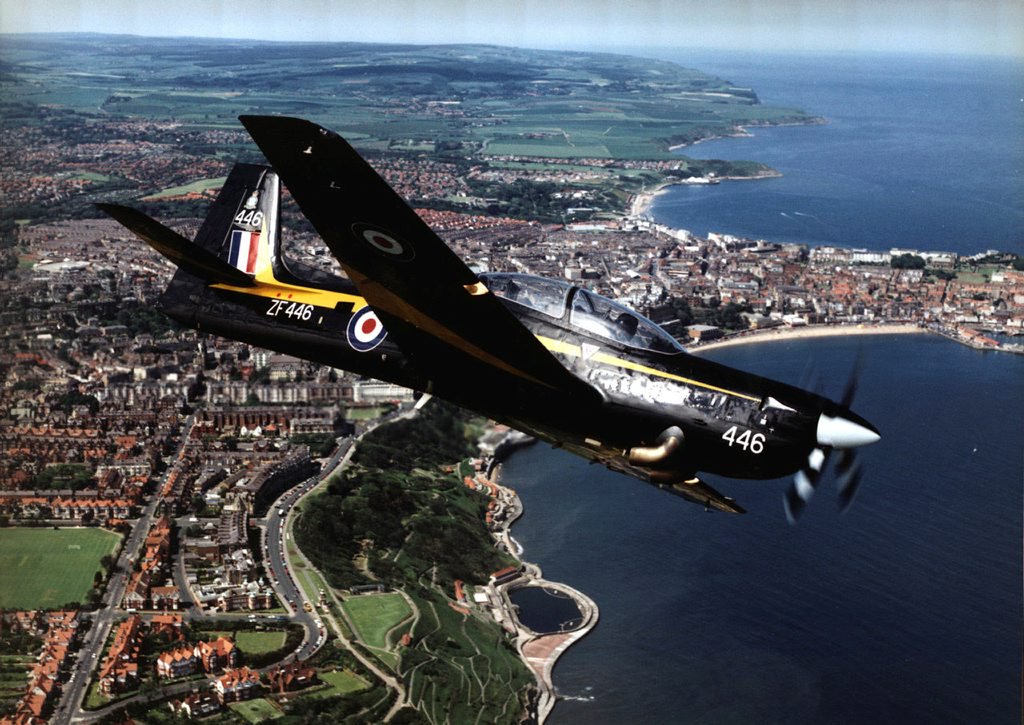 ron_eisele's tweet photo. RAF Tucano, flying over Scarborough North Yorkshire. https://t.co/EjzpFAPrYg