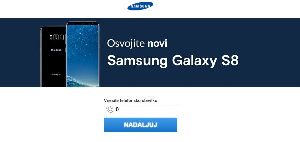 Pridobite znamko New Galaxy S8!
Sedaj vnesite svojo številko mobilnega telefona za zmago.
hyperurl.co/m4iuje