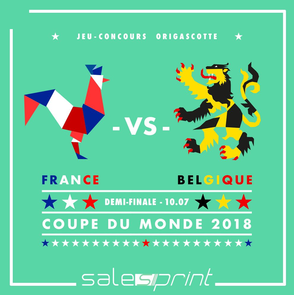 _salesprint_'s tweet photo. 48h pour pronostiquer l'issue du match France-Belgique et tenter de remporter un t-shirt au visuel de la rencontre! 
-Pronostiquez sur le post 
-Suivez salesprint
-Retweetez la publication 
#communication #football #origascotte #allerlesbleus #FiersdetreBleus #jeuconcours #FRABEL https://t.co/U3pVO8RGfD