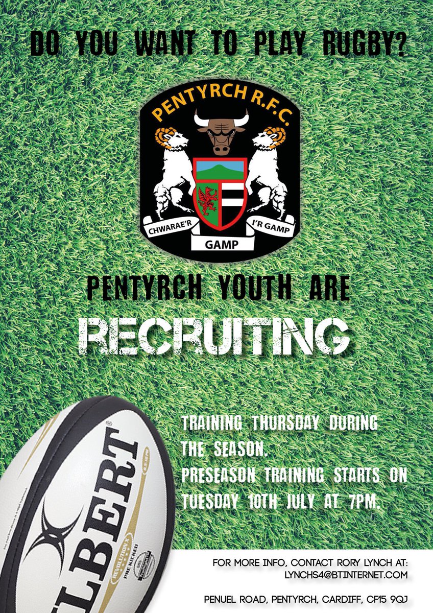 Fancy playing youth rugby? Pre season starts Tuesday and we’d love to hear from you