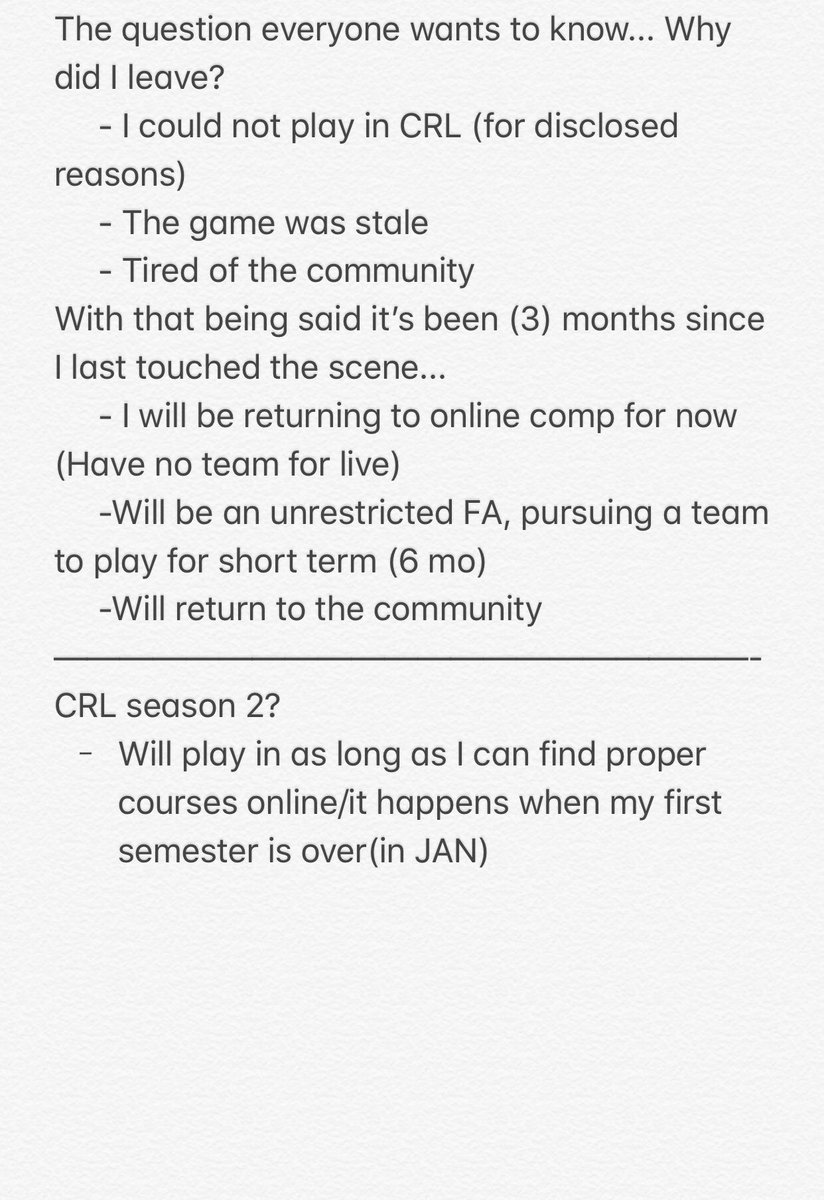 READ
 -Awaited Return
 -Looking for a short term team