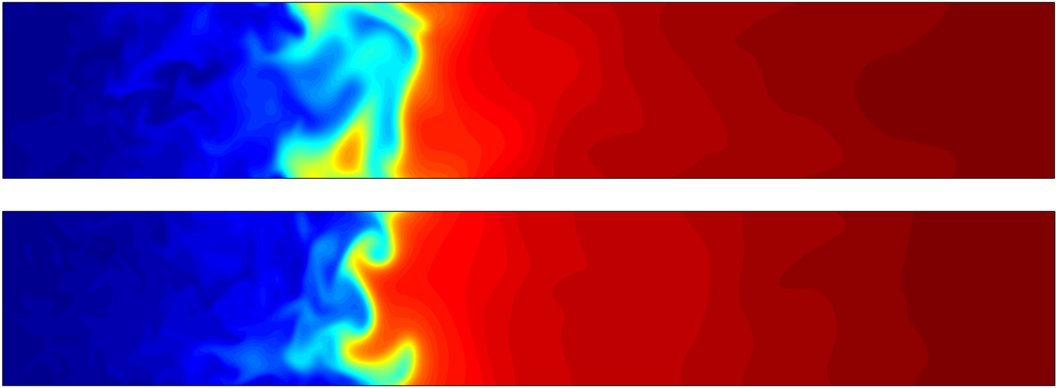 Temperature map for computer simulated jet fuel flame.