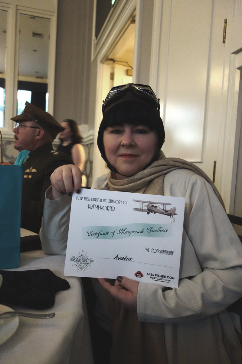 artvixn's tweet photo. My Aviatrix costume won in the "Pret A Porter" category at Miss Fisher Con. It was such an honor!   #missfishercon https://t.co/vcJDzcvjAF